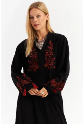 Kadın Siyah Nakışlı Volanlı Maxi Elbise MALO2