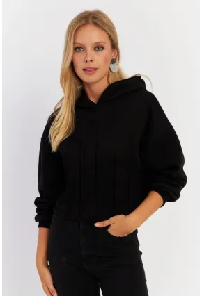 Kadın Siyah Nervüllü Üç İplik Sweatshirt TF13