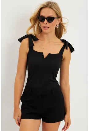 Kadın Siyah Omuz Bağlamalı Bluz EY2795