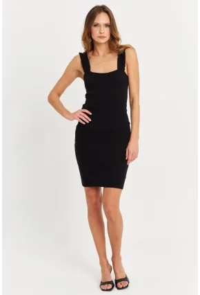 Kadın Siyah Omuz Bantlı Kaşkorse Mini Elbise URO203