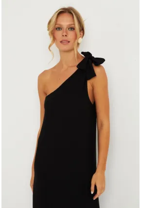 Kadın Siyah Omuz Fiyonklu Bürümcük Midi Elbise EY2800