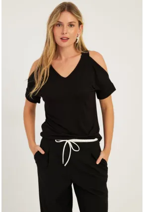 Kadın Siyah Omuzları Açık Bluz BR1329