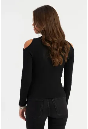Kadın Siyah Omuzları Açık Karşkorse Bluz AYD383