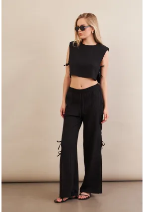 Kadın Siyah Omuzları Vatkalı Alt Üst Takım KED002