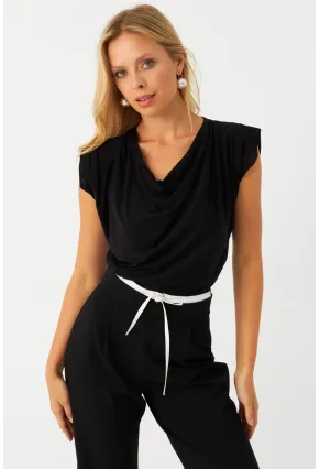 Kadın Siyah Omuzları Vatkalı Degaje Bluz ELT3234
