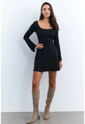 Kadın Siyah Ön Arka U Mini Elbise DMR400