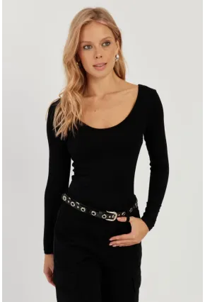 Kadın Siyah Ön Arka U Yaka Bluz LPP1265