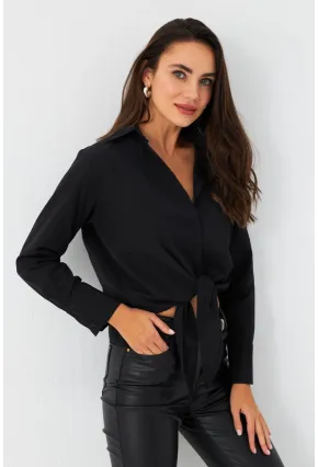 Kadın Siyah Önü Bağlamalı Gömlek ZER417