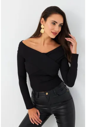 Kadın Siyah Önü Çapraz Bluz CG389