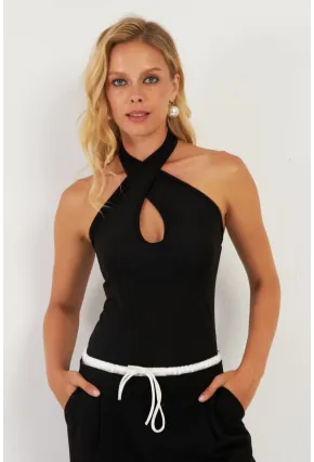 Kadın Siyah Önü Damla Bluz EY2848