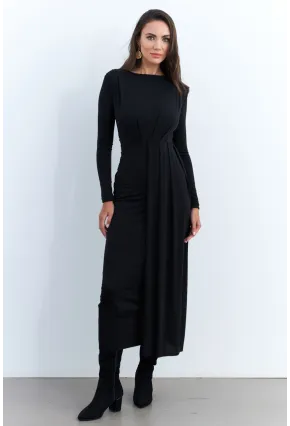 Kadın Siyah Önü Drapeli Maxi Elbise SHR5