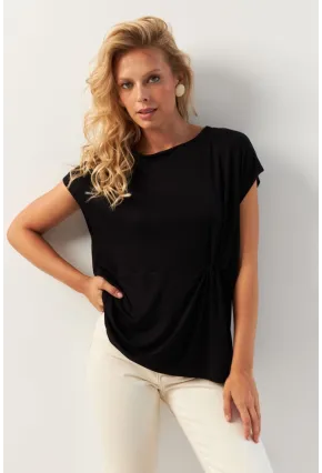 Kadın Siyah Önü Düğümlü Bluz AYD348