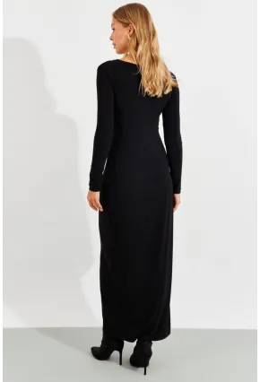 Kadın Siyah Önü Düğümlü Maxi Elbise BK1708
