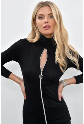 Kadın Siyah Önü Fermuarlı Balıkçı Bluz M1908