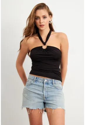 Kadın Siyah Önü Halkalı Bluz EY2674