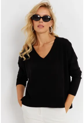 Kadın Siyah Önü Kısa Triko Kazak YİL551