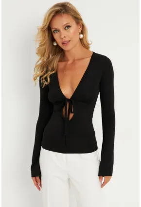 Kadın Siyah Önü Pencereli Bluz EY2860