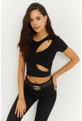 Kadın Siyah Önü Pencereli Crop Bluz ELT2670