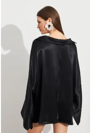 Kadın Siyah Oversize Gömlek ROP106