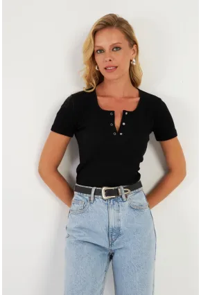 Kadın Siyah Patlı Kaşkorse Bluz XL2021