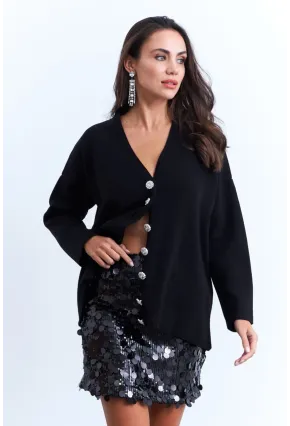 Kadın Siyah Payetli Astarlı Mini Etek YNT2442