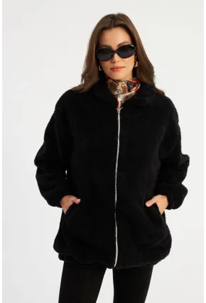 Kadın Siyah Peluş Mont MLYT58