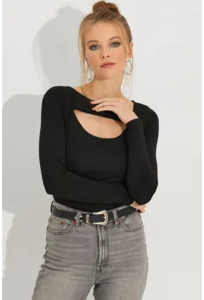 Kadın Siyah Pencereli Bluz CY438