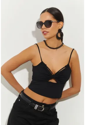 Kadın Siyah Pencereli Crop Bluz B2441