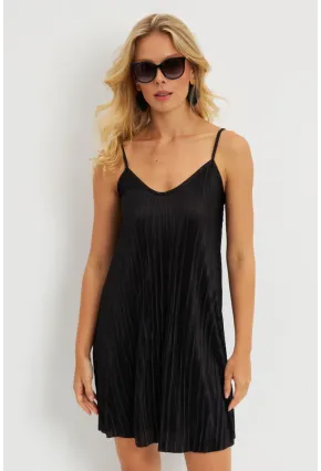 Kadın Siyah Piliseli Mini Elbise  DMR338