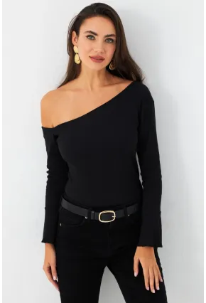 Kadın Siyah Prenses Kol Kaşkorse Bluz TF34
