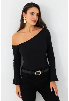 Kadın Siyah Prenses Kol Kaşkorse Bluz TF34