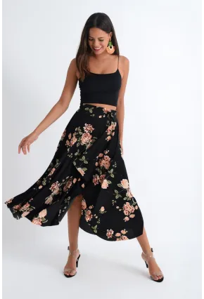 Kadın Siyah-Pudra Asimetrik Etek LV81