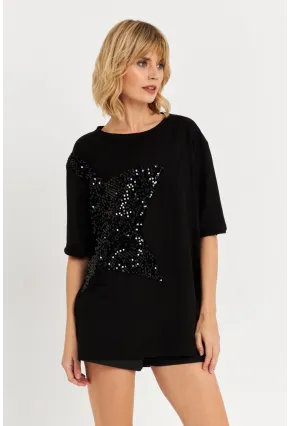 Kadın Siyah Pul Detaylı Tunik ST190