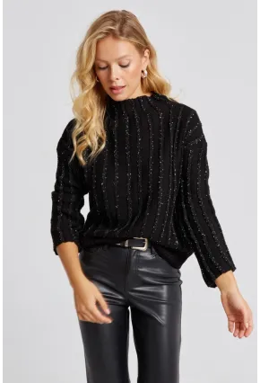 Kadın Siyah Pullu Triko Bluz SF2527