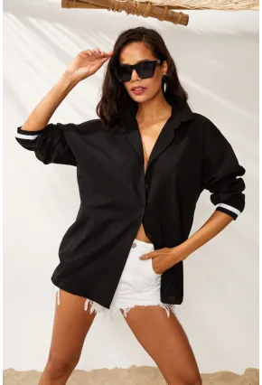 Kadın Siyah Ribanalı Gömlek RML04