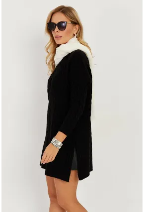 Kadın Siyah Saç Örgülü Triko Tunik KZ2505