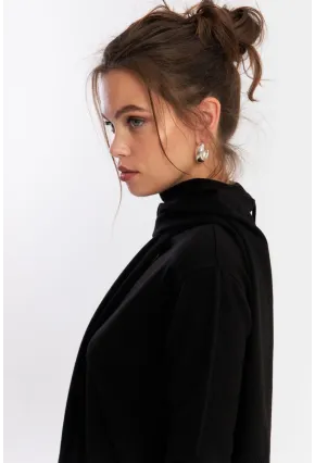 Kadın Siyah Şal Aksesuarlı Triko Bluz YV286