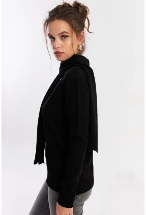 Kadın Siyah Şal Aksesuarlı Triko Bluz YV286