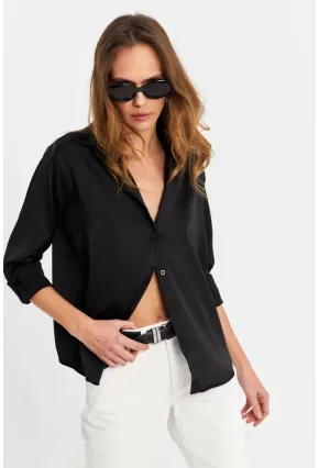 Kadın Siyah Saten Gömlek ELT8051