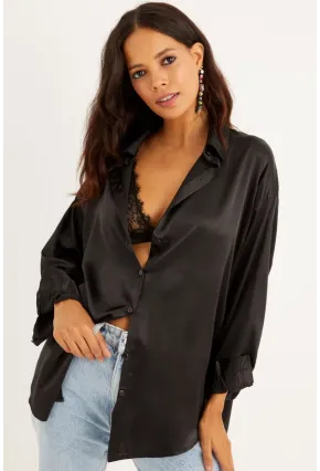 Kadın Siyah Saten Gömlek SF1285