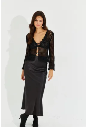 Kadın Siyah Saten Maxi Etek RMZ21077