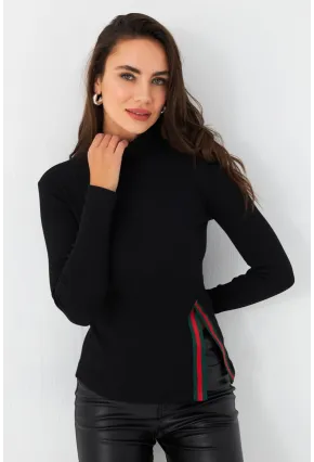 Kadın Siyah Şerit Detaylı Kaşkorse Balıkçı Bluz TF32