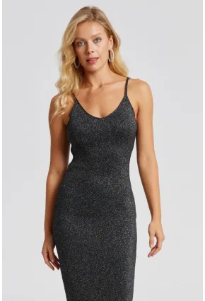 Kadın Siyah Simli Midi Elbise YZ525