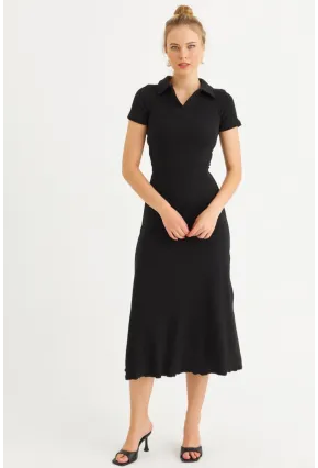 Kadın Siyah Sırt Bağlamalı Kaşkorse Midi Elbise MFRY0001