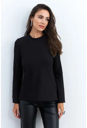 Kadın Siyah Sırt Dekolteli Aksesuarlı Bluz ELT4020