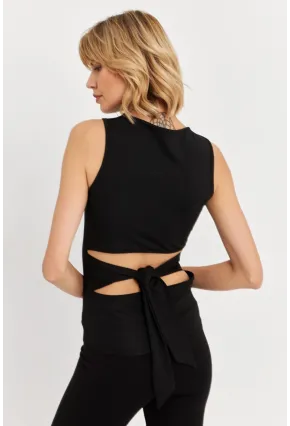Kadın Siyah Sırt Dekolteli Bluz TF71