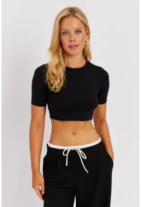 Kadın Siyah Sırt Dekolteli Crop Bluz CY450