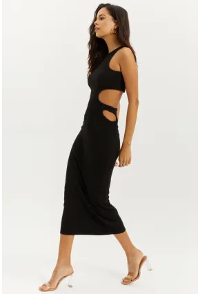 Kadın Siyah Sırt Dekolteli Maxi Elbise B1818