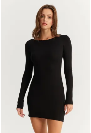 Kadın Siyah Sırt Dekolteli Mini Elbise HOR36