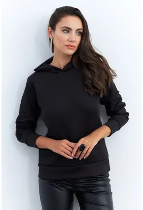 Kadın Siyah Sırt Dekolteli Taşlı Sweatshirt BTH15